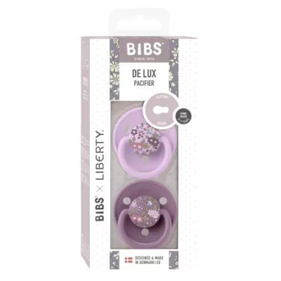 BIBS x LIBERTY - Set 2 suzete De Lux Chamomile Lawn Silicon, tetina rotunda, marime universala-Mauve/Violet Sky
