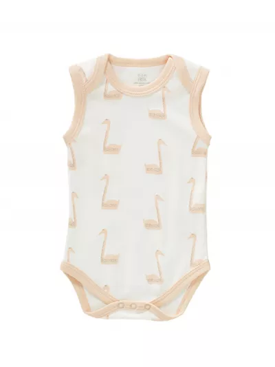 Body fără mâneci, din bumbac organic, model Swan peach, 3-6 luni