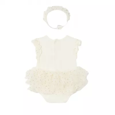 Body tutu din bumbac sustenabil Off-white cu bentita pentru nou-nascut - Mayoral 2-4 luni