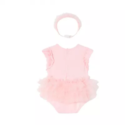 Body tutu din bumbac sustenabil Roz cu bentita pentru nou-nascut - Mayoral 4-6 luni