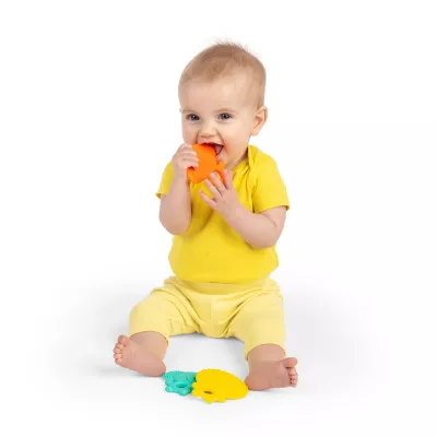 Bright Starts - Set 3 jucarii de dentitie texturate Gummy Buddies -  Elefant, Leu, Maimuta