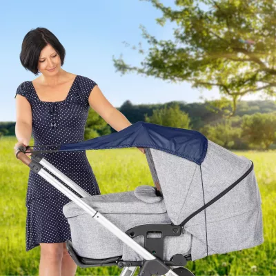 Copertina pentru protectie solara UV 50+, parasolar pentru carucior de copii, model universal, bleumarin, Reer ShineSafe Bleu 84213