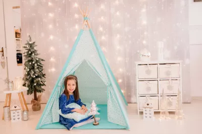 Cort de joaca - Gold Stars Teepee - Mint - Maradalia Kids