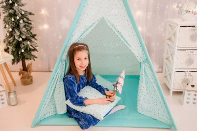 Cort de joaca - Gold Stars Teepee - Mint - Maradalia Kids