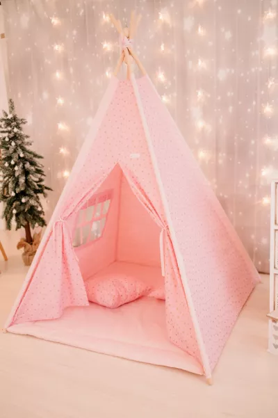 Cort de joaca - Gold Stars Teepee - Pink - Maradalia Kids
