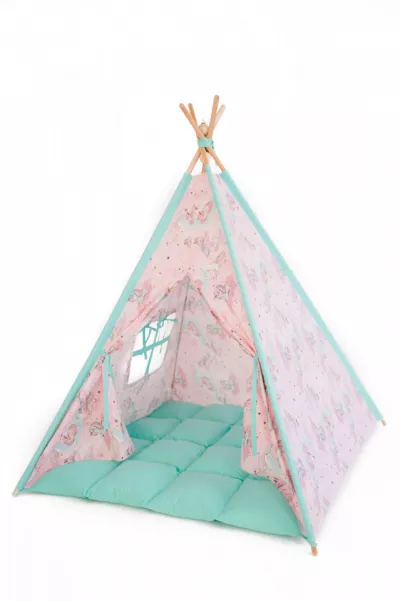 Cort de joaca teepee - Unicorn Heaven-Mint - Maradalia Kids