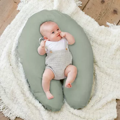 Doomoo - Perna mare 3 in 1 Comfy Big Tetra Green din bumbac organic: perna gravide, suport pentru hranire, suport pentru bebe