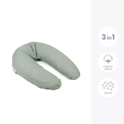 Doomoo - Perna mare 3 in 1 Comfy Big Tetra Green din bumbac organic: perna gravide, suport pentru hranire, suport pentru bebe