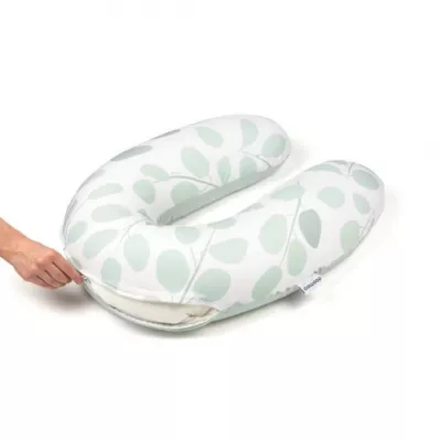 Doomoo - Perna mare pentru gravide si bebelusi 3 in 1, bumbac organic Buddy Leaves Aqua Green