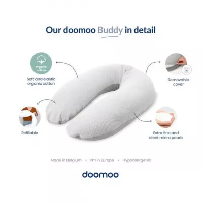Doomoo - Perna mare pentru gravide si bebelusi 3 in 1, bumbac organic Buddy Light Grey