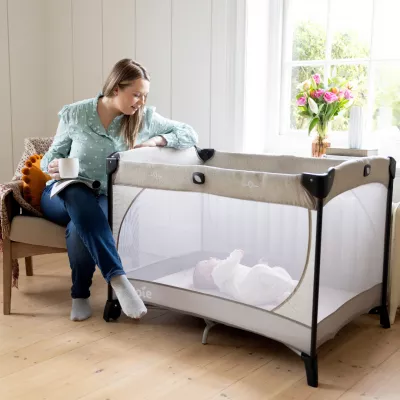 Joie - Patut pliant Commuter Change Gray Stripes, cu cosulet detasabil inclus