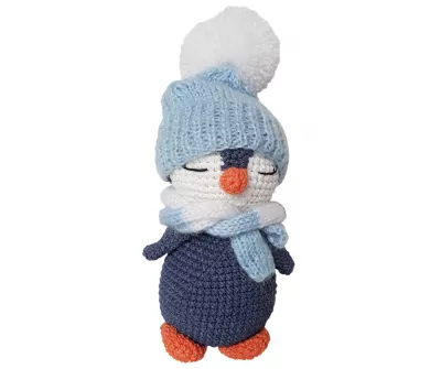 Jucarie crosetata manual - Pinguin cu caciulita bleu - Maimutzeria Tiarra  