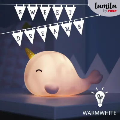 Lampa de veghe cu LED, cu oprire cronometrata, forma delfin unicorn, roz, Lumilu Sea Life Narwhal 52284