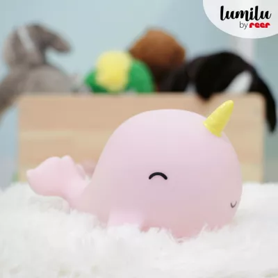 Lampa de veghe cu LED, cu oprire cronometrata, forma delfin unicorn, roz, Lumilu Sea Life Narwhal 52284