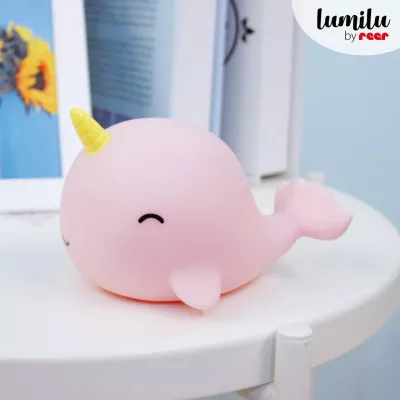 Lampa de veghe cu LED, cu oprire cronometrata, forma delfin unicorn, roz, Lumilu Sea Life Narwhal 52284