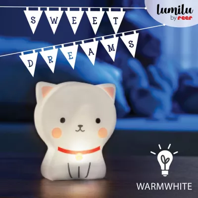 Lampa de veghe cu LED, cu oprire cronometrata, forma pisicuta, alba, Lumilu Cute Friends Cat, Reer 52320