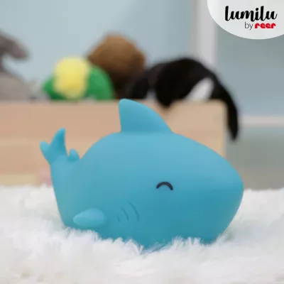 Lampa de veghe cu LED, cu oprire cronometrata, forma rechin, albastra, Lumilu Sea Life Shark, Reer 52303