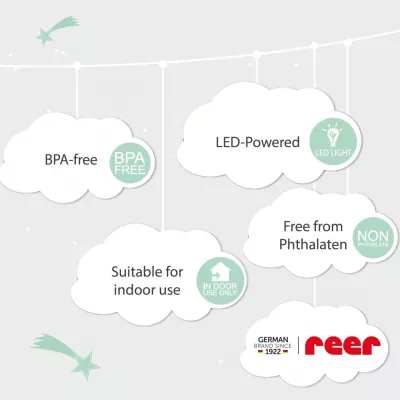 Lampa de veghe ghirlanda, 10 LED-uri, oprire cronometrata, forma nor, alba, Lumilu String Light Cloud, Reer 52180