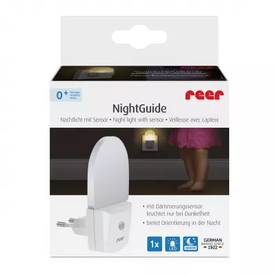 Lampa de veghe pentru priza, cu senzor de noapte sau zi, 0+ luni, Reer NightGuide 52380