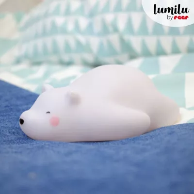 Lampa de veghe si veioza cu LED, lumina reglabila si oprire cronometrata, forma urs polar, alba, Lumilu Lazy Friends Bear, Reer 52230