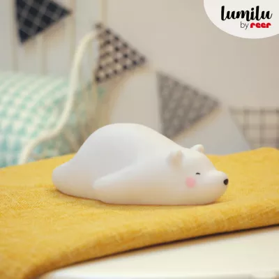 Lampa de veghe si veioza cu LED, lumina reglabila si oprire cronometrata, forma urs polar, alba, Lumilu Lazy Friends Bear, Reer 52230