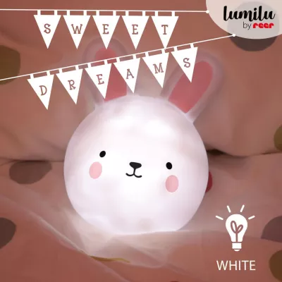 Lampa de veghe si veioza cu touch, 2in1, prindere perete, cu led, lumina reglabila si oprire cronometrata, forma iepuras, Lumilu Touch Light Bunny, Reer 52200