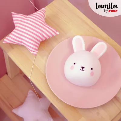 Lampa de veghe si veioza cu touch, 2in1, prindere perete, cu led, lumina reglabila si oprire cronometrata, forma iepuras, Lumilu Touch Light Bunny, Reer 52200