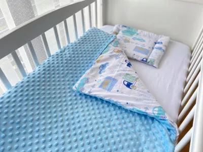 Lenjerie de pat pentru copii  - Blue Bubbles Blue Car - Maradalia Kids