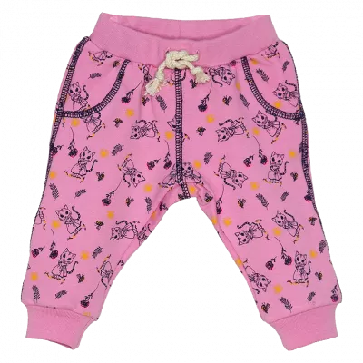 Pantaloni trening - Pisicute - roz cu snur alb 2 ani