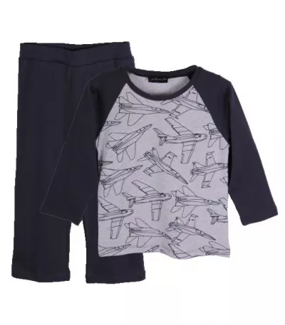 Pijama bicolora gri/negru Avioane 4 ani