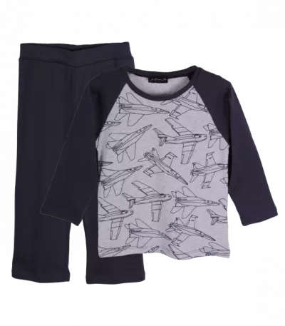 Pijama bicolora gri/negru Avioane 5 ani