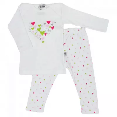 Pijama cu maneca lunga imprimeu Inimioare multicolore