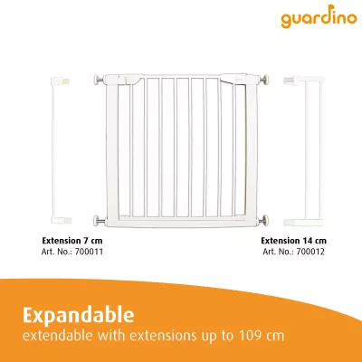 Poarta de siguranta pentru copii, 75-81 cm, extensibila, montare prin presiune, fara gaurire, metal, alb, Guardino 700010