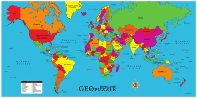 Puzzle geografic - Harta lumii (68 piese) - Dino Toys