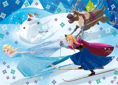 Puzzle in cutie cu 4 carioci - Frozen (60 piese)