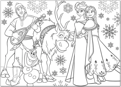 Puzzle de colorat maxi - Elsa si prietenii (60 piese)