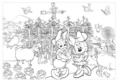 Puzzle de colorat - Minnie si Daisy in gradina (108 piese)