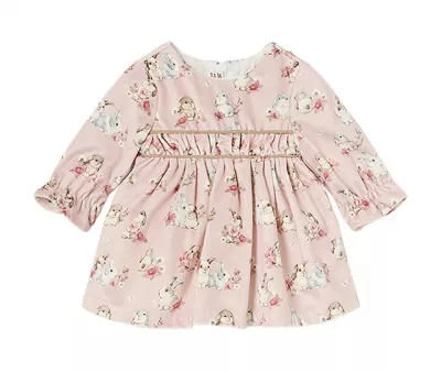 Rochie din catifea- Iepurasi - Roz pal - Mayoral 