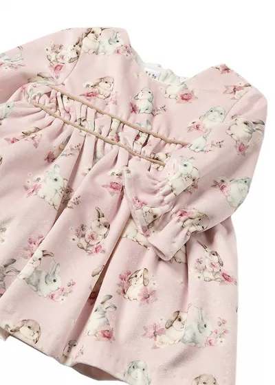 Rochie din catifea- Iepurasi - Roz pal - Mayoral 