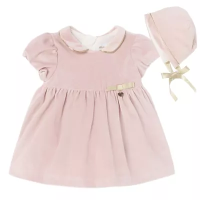 Rochie catifea + boneta - Roz pudrat - Mayoral  1-2 luni