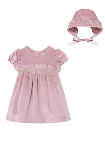 Rochie catifea si boneta - Roz - Mayoral  12 luni