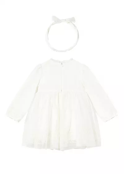 Rochie ceremonie tul brodat + bentinta - ecru - Mayoral  12 luni