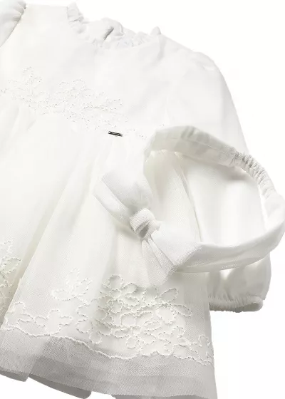 Rochie ceremonie tul brodat + bentinta - ecru - Mayoral  12 luni