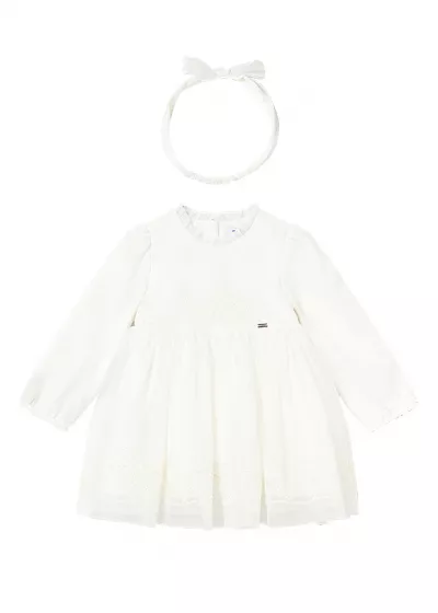 Rochie ceremonie tul brodat + bentinta - ecru - Mayoral  18 luni