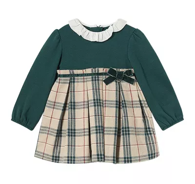Rochie combinata carouri - verde - Mayoral    24 luni
