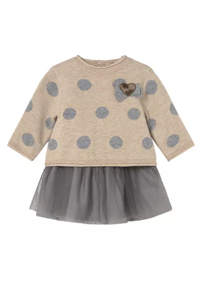 Rochie cu tul si pulover - bej / gri - Mayoral