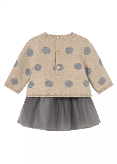Rochie cu tul si pulover - bej / gri - Mayoral