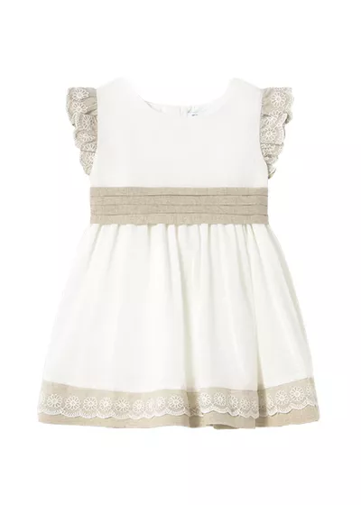 Rochie cu volane si cordon - alb / bej - Mayoral 12 luni