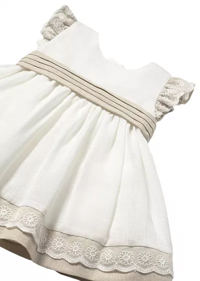 Rochie cu volane si cordon - alb / bej - Mayoral 12 luni