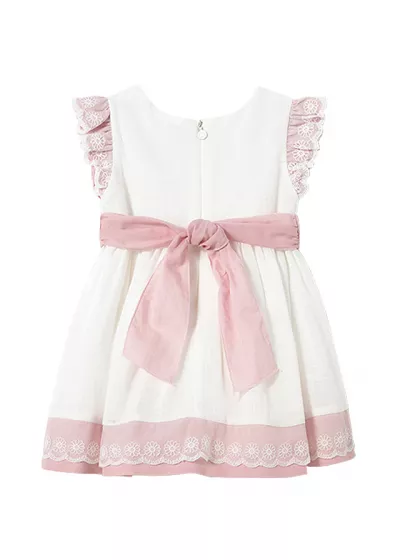 Rochie cu volane si cordon - alb / roz - Mayoral 4 ani